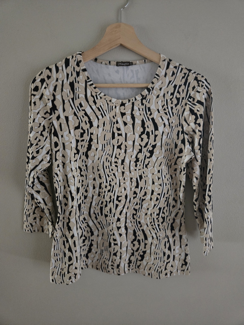 J.McLaughlin Leopard Print 3/4-Sleeve Blouse Catalina Cloth Scoop Neck